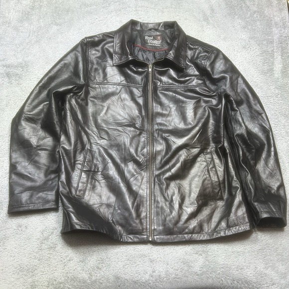 Vintage RL Real Leather Bomber Jacket Men's 3XL Black Motorcycle Outdoor 90s
